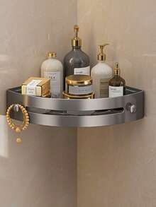 Estantería triangular de esquina, estante de esquina para ducha de baño, estante de almacenamiento montado en la pared, estante organizador de cocina, estante de almacenamiento de baño, diseño con orificio de drenaje, gabinete de esquina interior, estante de almacenamiento de artículos de tocador & cosméticos, decoración del hogar, accesorios de decoración de baño - Multicolor - Ver 12