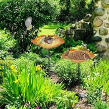 Metal Standing Bird Bath With Ground Stakes, Floral Design, Large Capacity, Frost-Proof Outdoor Garden Bird Water Bath & Feeder - 1 Set - View 3