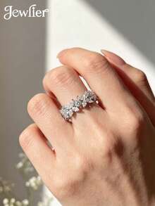 1 chiếc nhẫn bạc 925 Sterling Silver tối giản hình cỏ bốn lá đính đá Zirconia, món quà trang sức thanh lịch dành cho phụ nữ, thích hợp để đeo khi hẹn hò. - Cỏ bốn lá đơn giản - Xem 3