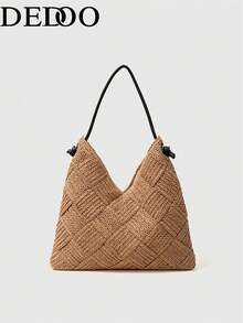 Dedoo Bolsa tote triangular clássica e grande, estilo primavera/verão, com abertura em V, modelagem solta e casual, confeccionada em tecido de alta capacidade. Ideal para profissionais que trabalham em escritórios e precisam transportar laptops, documentos, etc. Acompanha alça de ombro em Preto de alta qualidade, podendo ser usada no ombro ou transversalmente. Perfeita para passeios, deslocamentos diários, férias na praia ou feiras de fim de semana. - Caqui - Ver 11
