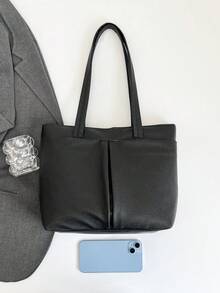 New Luxury Solid Color High-End Versatile Women's Shoulder Tote Bag - Black - View 8