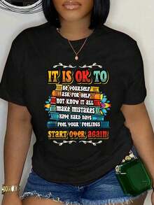100% Cotton It Is Okay To Be Yourself Ask For Help Not Know It At All T-Shirt - Black 3 - View 1
