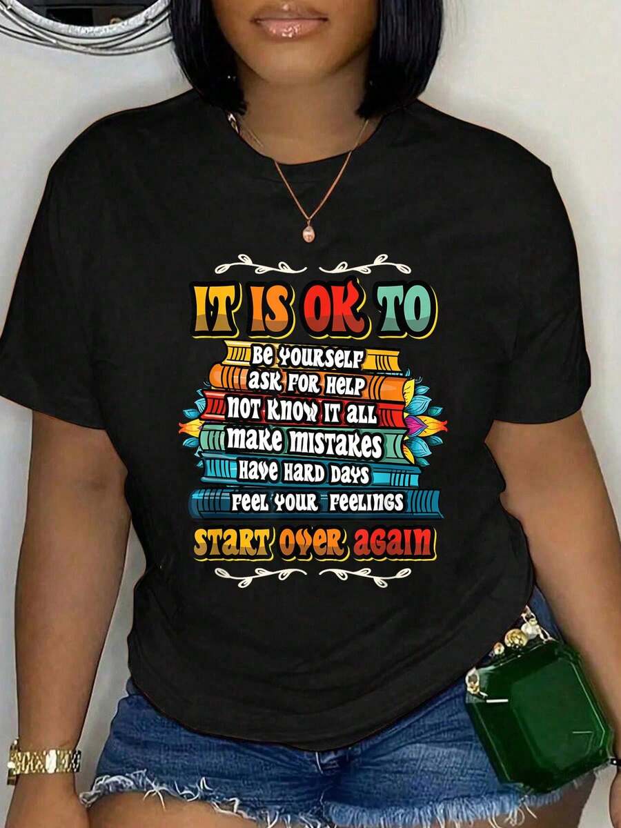 100% Cotton It Is Okay To Be Yourself Ask For Help Not Know It At All T-Shirt - Black 3 - View 1
