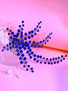 1pc Elegant Bridal Side Hair Comb With Rhinestones, Wedding Hair Accessory, Suitable For Wedding, Party, Prom, Holiday Gift - Blue - View 3