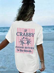 1 Piece Women's Graphic T-Shirt With "If You're In A Bad Mood, Please Go Back To The Beach" Print, 100% Cotton, Double-Sided Print, Casual Summer Style, Plus Size. | Clothing - 白色 - 查看 3