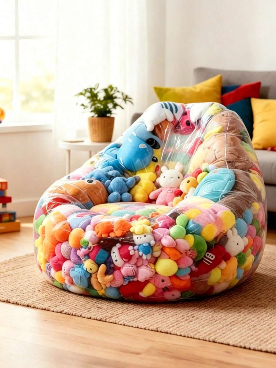 1 pieza Caja de almacenamiento de juguetes transparente de gran capacidad para sofá, diseño de doble cremallera para un almacenamiento fácil, adecuada para la habitación de los niños, juguetes no incluidos - Multicolor - Ver 1