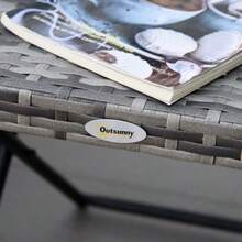 Garden Table, Polyrattan, Folding Coffee Table, Metal Frame, Grey, 40x40x40cm - Gray - View 3
