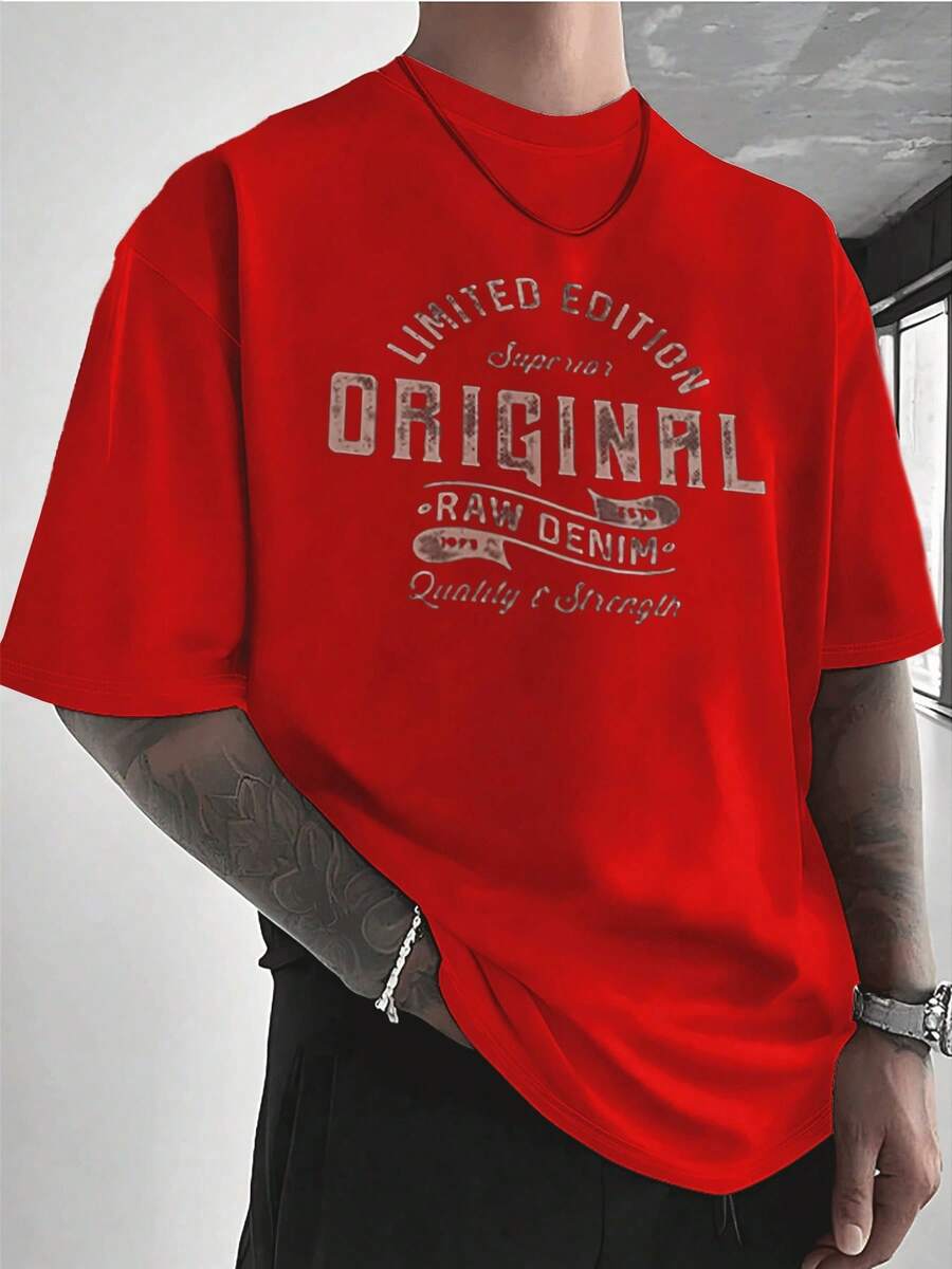 PAYEAH Original Raw Denim 100% Heavy Cotton T-Shirt - 紅色 - 查看 1