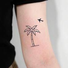 1 pieza Pegatina de tatuaje temporal con patrón de árbol de coco realista de PVC resistente al agua y anti-roce, adecuada para uso diario - Gris - Ver 3