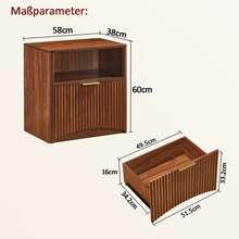 Fluted Bedside Table With Open Drawer And Gold Handles, Space-Saving, Ideal For Bedrooms And Living Rooms, With A Walnut Look. - 核桃色 - 查看 12