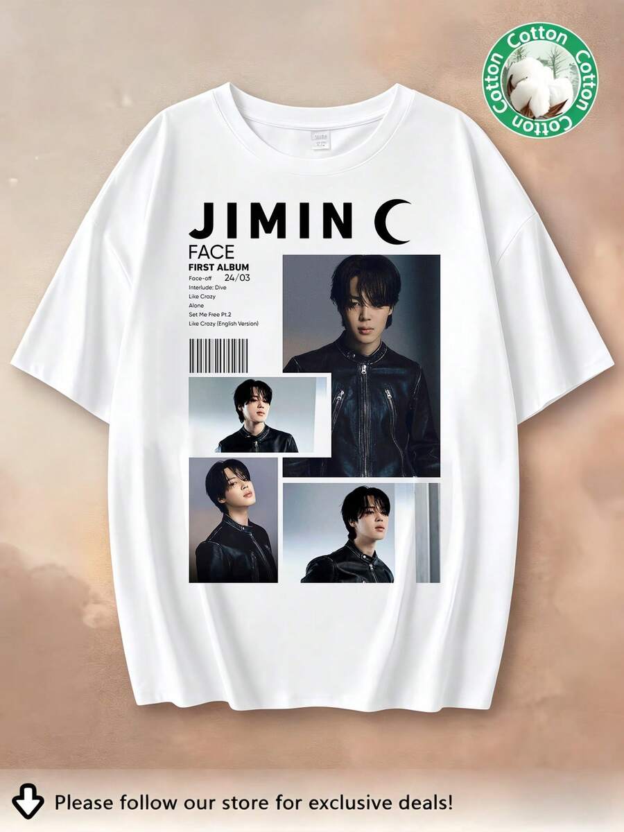 New Arrival 2026 BTSS Jimin Image T-Shirt Unisex Plus Size ARMY Fan Merchandise K-Pop Album Collage 90s Vintage Aesthetic Casual Cotton Graphic T-Shirt - 白色 - 查看 1
