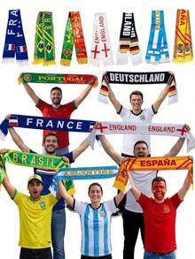 1pcs World Cup Themed Support Scarf, Lettering With Iconic Flag Suitable For Sports Events, The World Cup, Photo Props, Fan Gear, Machine Washable Durable Design For Games, Tournaments, And Casual Attire - 葡萄牙 - 查看 2