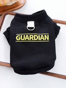 PETCIRCLE 1件寵物衣服，狗/貓室內外穿著，適用於小型犬和幼犬，舒適字母印花連帽衫系列，黃色GUARDIAN + 純黑色拉鍊連帽衫 - 黑色 - 查看 2