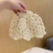 素色鉤編帽子，手工鏤空針織便帽，透氣編織女款寒冷天氣帽子 - A - 查看 6