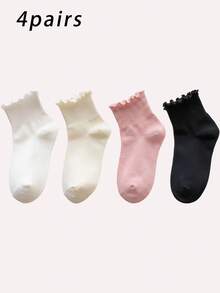 Bộ 2/4/5 đôi tất cotton nữ nhiều màu, dài đến bắp chân, có viền bèo nhún, thích hợp cho cặp đôi và gia đình, độ co giãn cao, kháng khuẩn, khử mùi, mềm mại và thoải mái, phù hợp cho mọi mùa, chất liệu vải dệt thoáng khí, thiết kế tối giản, lý tưởng cho gia đình, đi làm, dự tiệc, kỳ nghỉ, quà tặng ngày lễ. - Nhiều màu - Xem 12