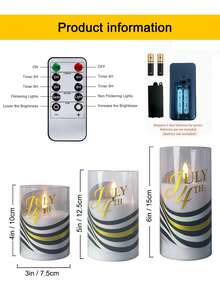 3pcs Flameless Candle Lights With Remote Control/Timer Function, Battery Operated Warm Light Candles, For Table Centerpiece Decoration, Suitable For US Independence Day, Holiday Atmosphere Decorative Lights - Warm Light - View 9