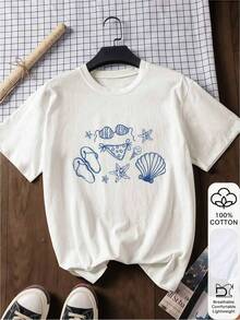 1 Piece Of Women's Clothing: White T-Shirt With Bee Kind Print, Casual Round Neck Graphic T-Shirt, Lightweight 220 G/M² Fabric, For Spring/Summer/Autumn, Daily Wear. - 白色 - 查看 1