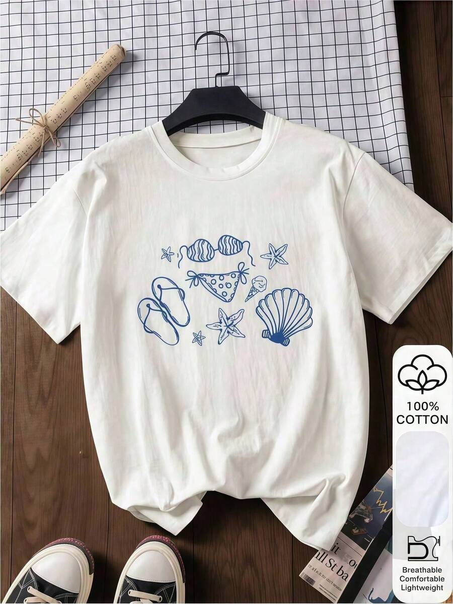 1 Piece Of Women's Clothing: White T-Shirt With Bee Kind Print, Casual Round Neck Graphic T-Shirt, Lightweight 220 G/M² Fabric, For Spring/Summer/Autumn, Daily Wear. - 白色 - 查看 1