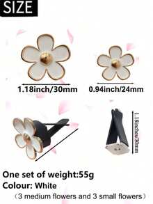 6 piezas de clips de aleación blanca con forma de margarita para aromaterapia en rejilla de ventilación de coche, accesorios decorativos para aire acondicionado de automóvil - Blanco - Ver 4
