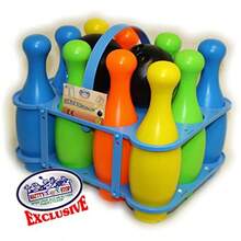 Matty's Toy Stop 10 Pin Multi-Color Deluxe Plastic Bowling Set for with Storage Rack - 12 Pieces Total 10 Pins and 2 Bowling Balls - como en la imagen - Ver 6