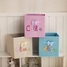 Customized Name Storage Box | Personalized Nursery Storage Cube | Home Decor | Children's Gift | Foldable Toy Bin | Nursery Gift - Multicolor - View 9
