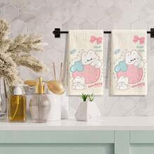 1pc/2pcs/4pcs Strawberry Rabbit Print Absorbent Towel With Good Luck Letter, Machine Washable Quick Dry Face Towel, Home Kitchen Bathroom Hand Towel - Multicolor - View 1