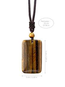 Boho Natural Tiger Eye Rectangular Pendant Necklace Hand-Knitted.Unisex Style.Perfect For Everyday And Holidays Wear.The Perfect Gift - Brown - View 3