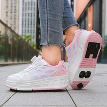 Sepatu Roda 4 Roda untuk Anak Perempuan dengan Hiasan Kupu-kupu Kecil, Roda TPR yang Dapat Dilepas, Meluncur dan Berjalan Cepat, Sepatu Olahraga Sepanjang Musim - Coral Pink - View 7