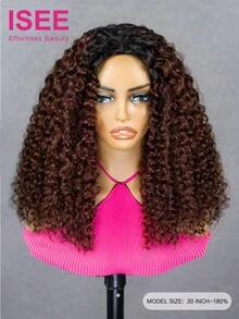 ISEE Hair Wear Go Half Wig Water Wave Flexible Fit 3 In 1 Half Wig With Drawstring Reddish Brown Ombre Color Wear Go Glueless Human Hair Wig 180% Density 14-16 Bob 18-28 Regular Inch Daily Use For Women - SNATURAL/33 - View 4