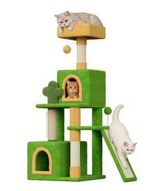 DOGAT Grande tiragraffi alto 131 cm con più livelli, pali per graffiare, cucce, scaletta, amaca, piattaforma panoramica e palla giocattolo sospesa. Centro attività per interni dove i gatti possono arrampicarsi, riposare e giocare. - Verde - Visualizzare 1