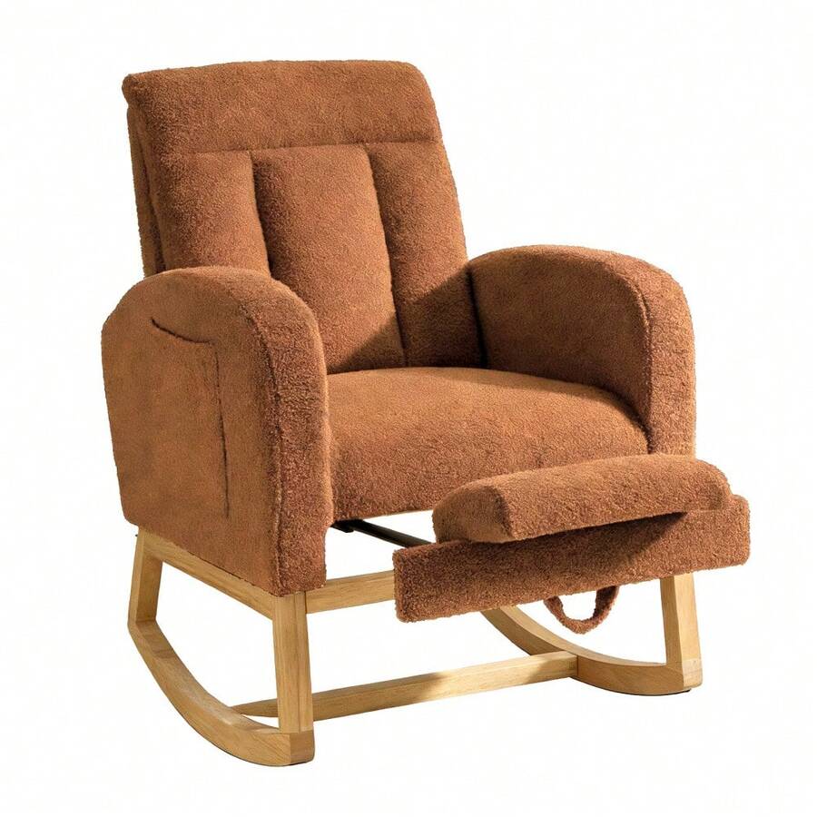 Modern Soft Rocking Recliner Chair For Living Room, Side Pocket, Ottoman Comfortable Stuffed Upholstery For Living Room, Bedroom - Brown - View 1