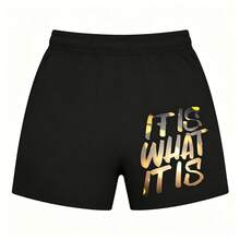 "It Is What It Is" Pinkish T-Shirt & Shorts Plus Size Sporty Set, Casual Lounge Wear, Summer Outfit, Women'S Comfort Fit, Streetwear Fashion, - 短褲 - 查看 12