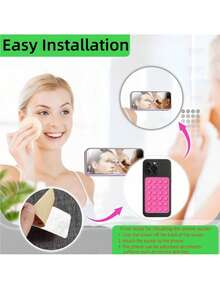 Phone Back Suction Cup Holder, Mark-Free Washable And Reusable, For Dorm Bed Selfie And Desktop Live Streaming, Strong Adhesive Non-Slip And Anti-Fall, For Home Bathroom Makeup And Kitchen Recipe Viewing, Compatible With All Phone Series, Cute Small Gift For Best Friend - Multicolor - View 5