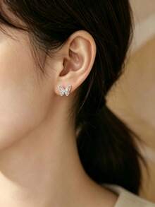 eTel LiKe Cute Insect Mini Butterfly Earrings - Fashionable Summer Series, Inlaid Colorful Cubic Zirconia - Multicolor - View 8