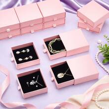 10pcs Small Pink Cardboard Jewelry Boxes With Lids And Sponge Linings, Ring Earring Necklace Jewelry Display Storage Boxes, Holiday Party Gift Boxes For Friends And Family - Baby Pink - View 3