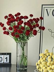 1 Bunch Artificial Carnation Bouquet, Single Chrysanthemum, Home Vase Decoration, Wedding Decoration, Outdoor Garden Decoration, Birthday Party Decoration, Photography Prop - Red - View 2