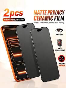 2pcs Ceramic Privacy Screen Protector, Full Coverage, Compatible With IPhone 17 Pro Max/17 Air/16 Pro Max/16/15 Pro Max/15 Plus/14 Pro Max/13 Mini/12 Mini/11 Pro Max/Xs Max Series, Privacy Protection Ceramic Film, Anti-Fingerprint, Anti-Peeping, Smooth Anti-Fingerprint, Shockproof And Scratch-Resistant - Black - View 14