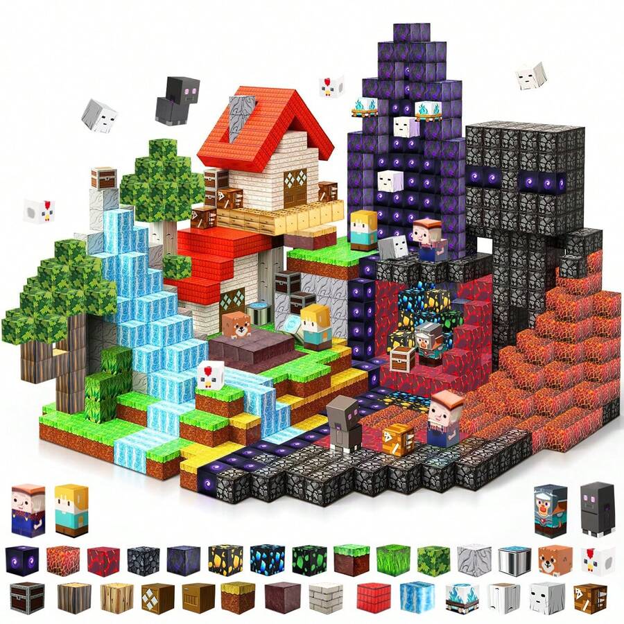 Magnetic Building Blocks Forest Gate Set, 150/300/500 Pieces, 3+ Years Old Children, STEM Education Construction Toy, Primitive Forest Theme Magnetic Blocks, ABS Creative Imagination Game Gift, Suitable For Boys And Girls - Multicolor - View 1
