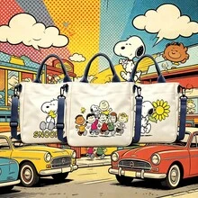 SNOOPY 1個史努比主題帆布斜背包，配有可調節帆布肩帶和黑色金屬扣，實用且具裝飾性，適合日常出遊和短途通勤，可裝手機、錢包和其他小型個人物品，學生季、假期、生日禮物的理想選擇 - 查看 1