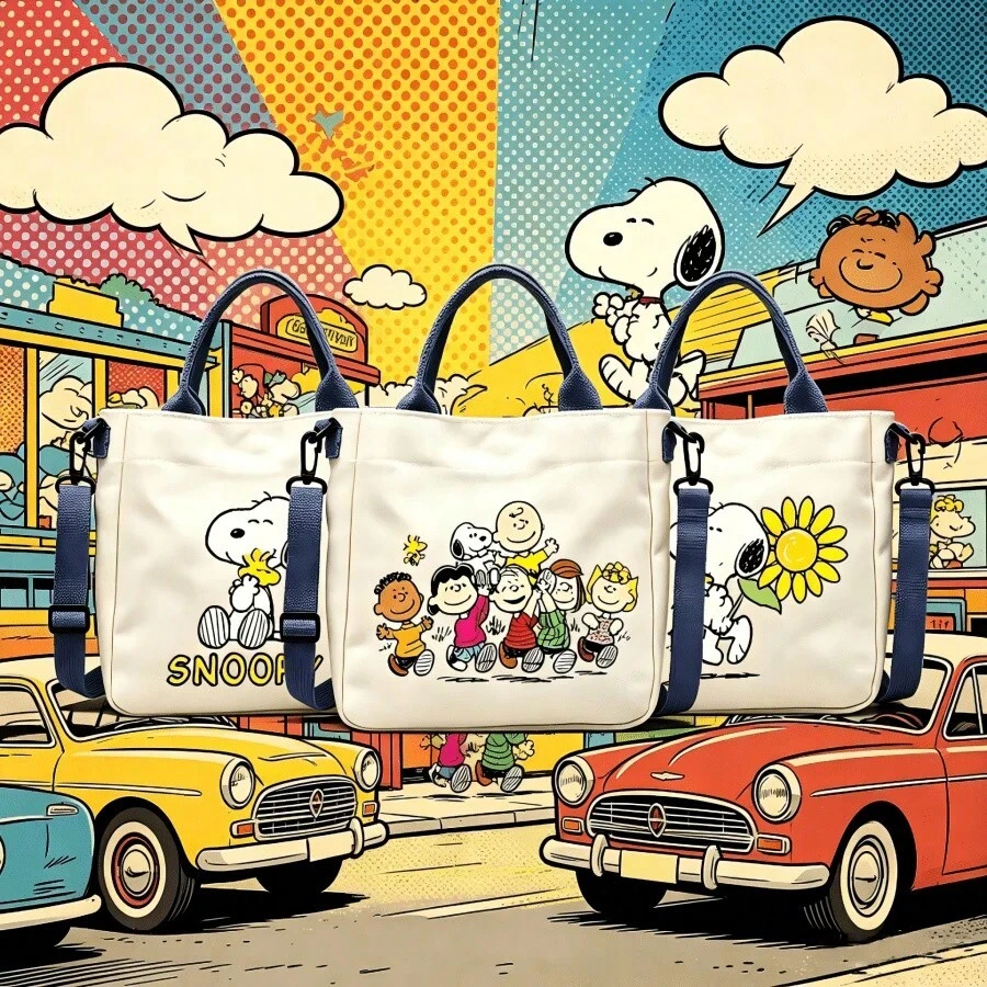 SNOOPY 1個史努比主題帆布斜背包,配有可調節帆布肩帶和黑色金屬扣,實用且具裝飾性,適合日常出遊和短途通勤,可裝手機、錢包和其他小型個人物品,學生季、假期、生日禮物的理想選擇 - 查看 1