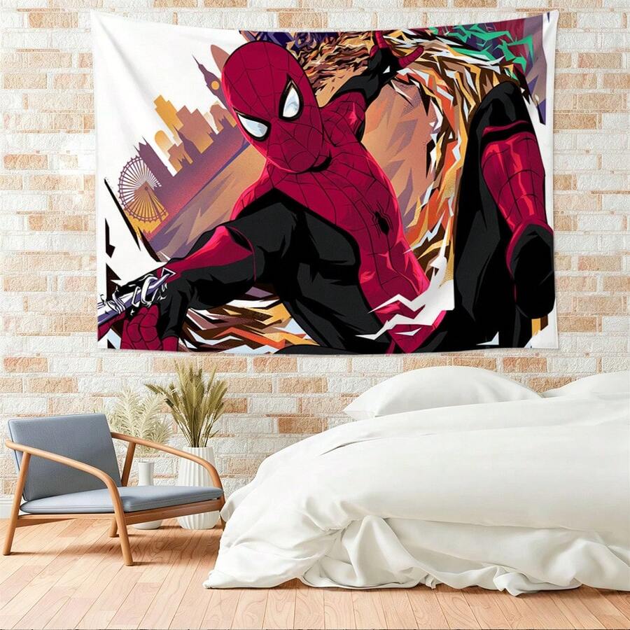 1pcs M Arvel Superhero Series S Pider-Man Theme Tapestry, Superhero Patter Wall Hanging Fabric Poster Cool Comic Art Background Blanket, Modern Home Fashion Decor, For Living Room Bedroom College Dorm Game Room Home Decor Fans Gift - 彩色 - 查看 1