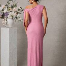 Momance Vestido de maternidad elegante, textura de jacquard, adecuado para el Día de San Valentín, verano, primavera, fiesta de boda - Burdeos - Ver 3