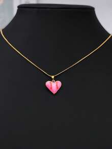 1 pieza Collar de mujer de estilo de lujo ligero versátil y de moda, colgante de béisbol con bloques de color, exquisita artesanía de costura, corazón rosa delicado de nicho, acero de titanio chapado en oro de 18K, cadena de clavícula de alta gama para uso diario - Rosa - Ver 4
