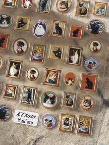 Beautizon Nailartlab Katzen-Nagelsticker im Ölgemälde-Stil, mehrere Katzenporträts mit Vintage-Rahmen, geprägte Textur, abriebfest, selbstklebend für einfache Anwendung, künstlerische Nagelkunst-Zubehör - Verschiedenfarbig - Übersicht 7