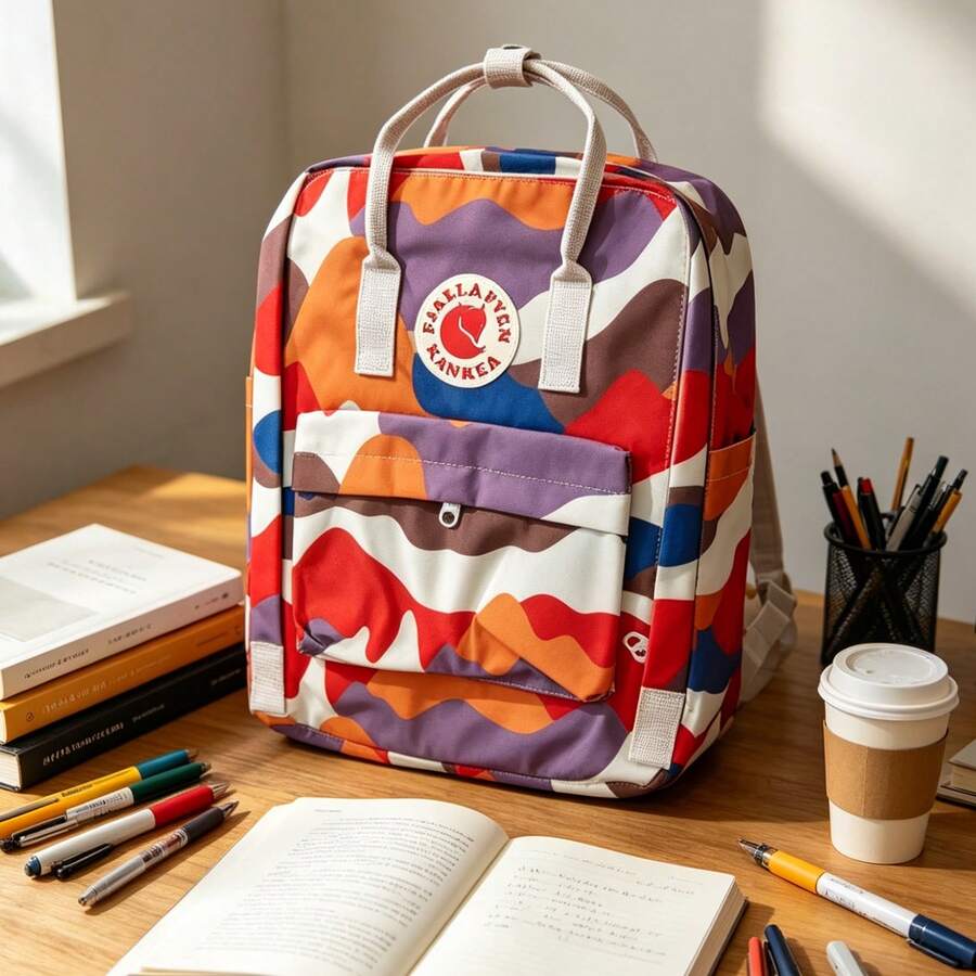 1 Piece Waterproof Canvas Backpack With Art Print, Adjustable Straps, Large Capacity, Zippered Pocket For School, Everyday Use And Outdoor Activities - 夏景 - 查看 1