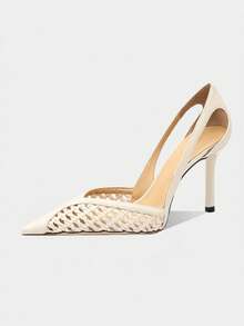Sexy Rhinestone Fishnet Black Mesh High Heels, Unique Design, Pointed Toe, Suitable For Evening Gowns,Wedding Outfits - Beige - View 9