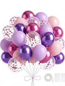 29PCS Purple Pink Party Balloon Set Round Helium Balloon Birthday Decoration, Romantic Luxury, Retirement Party Wedding Birthday Graduation Celebration Home Decoration Birthday And Themed Party Supplies - Purple Pink - 查看 3