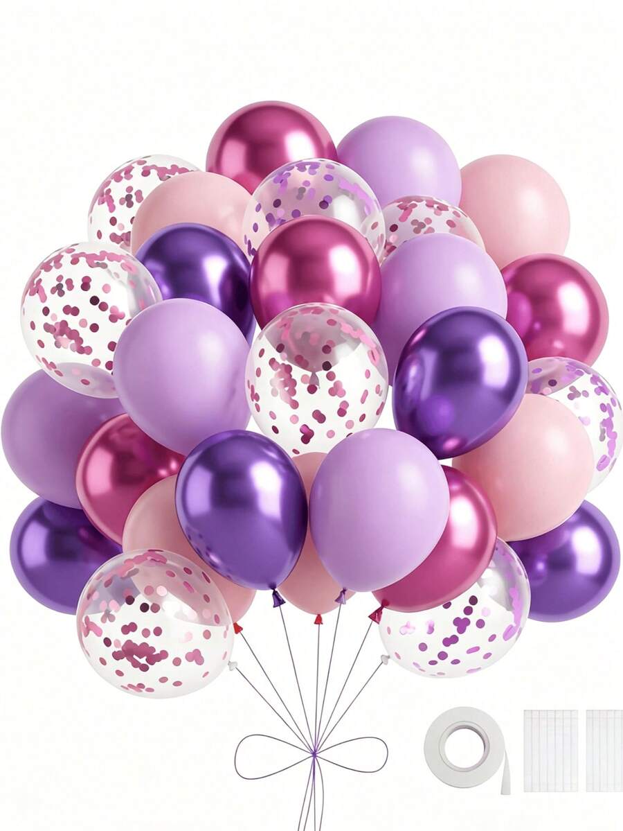 29PCS Purple Pink Party Balloon Set Round Helium Balloon Birthday Decoration, Romantic Luxury, Retirement Party Wedding Birthday Graduation Celebration Home Decoration Birthday And Themed Party Supplies - Purple Pink - 查看 1