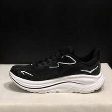 HOKA ONE ONE 春夏新款男款 Clifton 10 跑鞋，輕量、透氣、回彈、耐穿 - 黑與白 - 查看 10