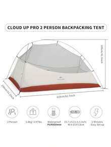 Naturehike Cloud up Pro - Tienda de campaña para 2 personas de doble capa impermeable para dos personas ultraligera para 2 personas con huella - Gris - Ver 2